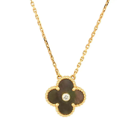 [LuckyStar]CLOVER 15MM DIAMANT- UND GRAUMUTTER-HALSKETTE
