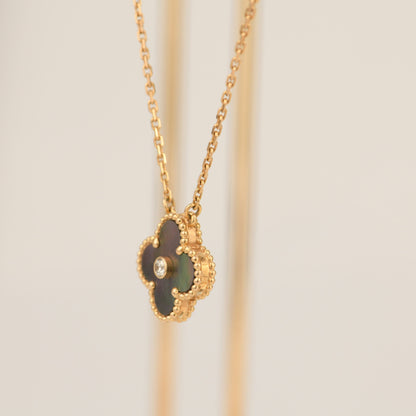 [LuckyStar]CLOVER 15MM DIAMANT- UND GRAUMUTTER-HALSKETTE