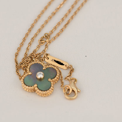 [LuckyStar]CLOVER 15MM DIAMANT- UND GRAUMUTTER-HALSKETTE