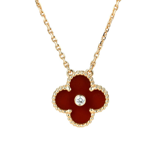 [LuckyStar]CLOVER 15MM DIAMANT-KARNEOL-HALSKETTE