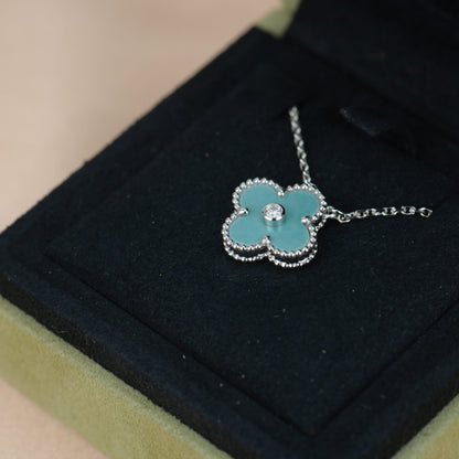 [LuckyStar]CLOVER 15MM DIAMANT SVRES PORZELLAN HALSKETTE SILBER