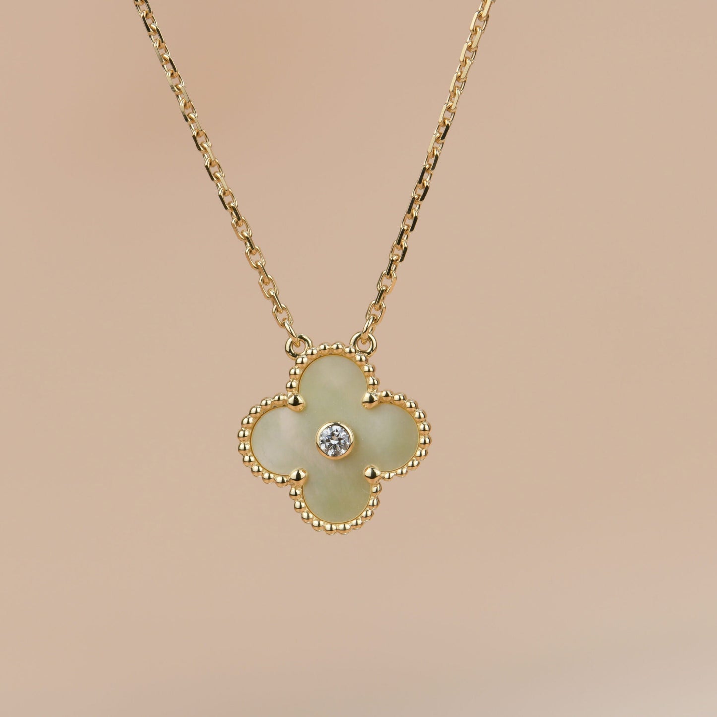 [LuckyStar]CLOVER 15MM DIAMANT GOLD PERLMUTT HALSKETTE