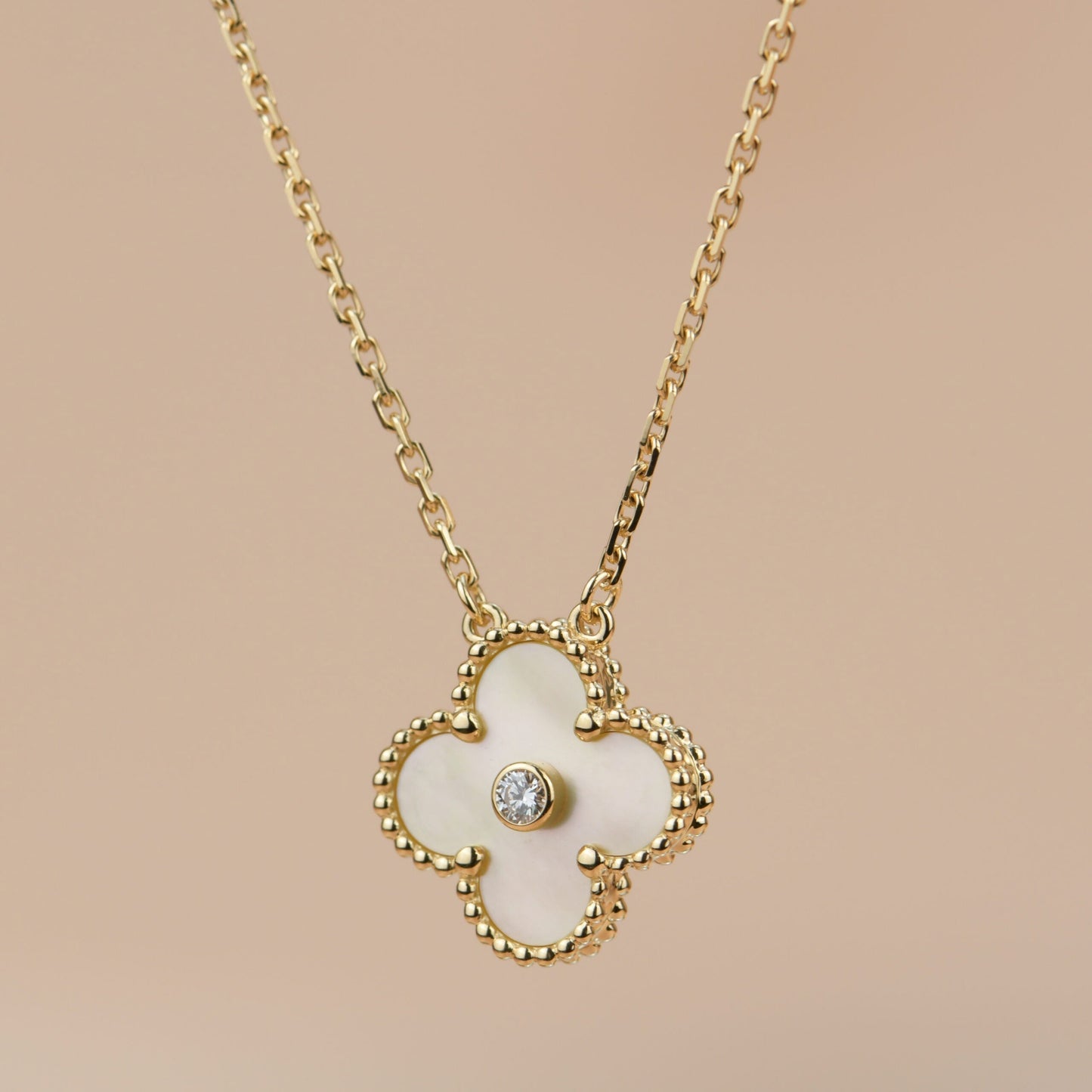 [LuckyStar]CLOVER 15MM DIAMANT GOLD PERLMUTT HALSKETTE