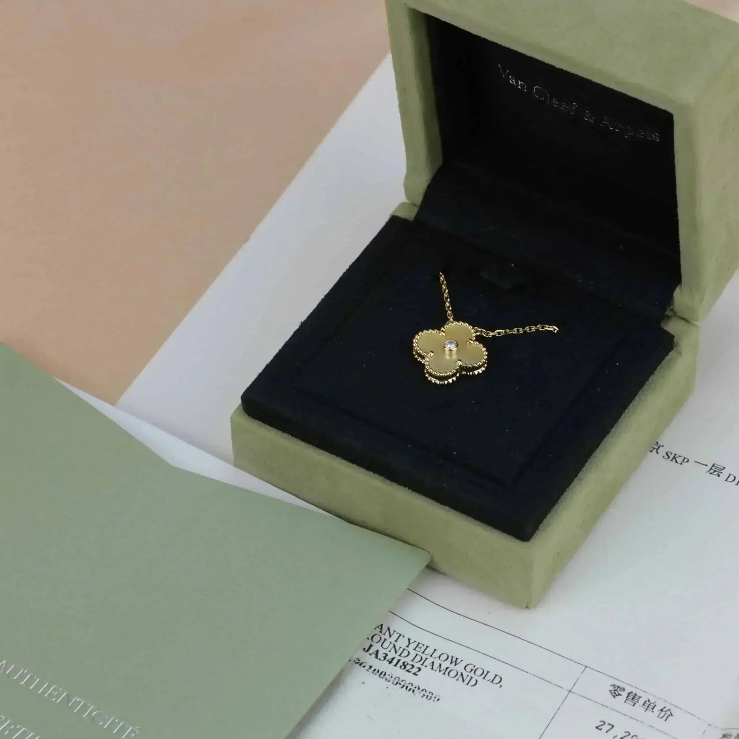 [LuckyStar]CLOVER 15MM DIAMANT GOLD PERLMUTT HALSKETTE