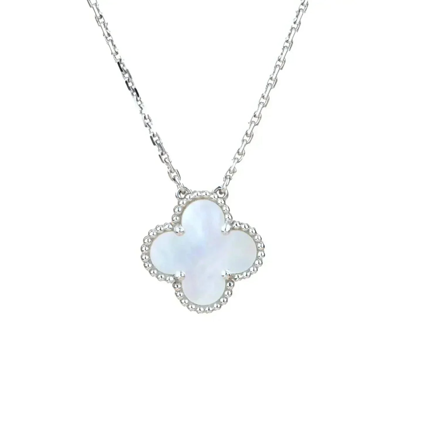 [LuckyStar]CLOVER 15MM WEISS PERLMUTT SILBER