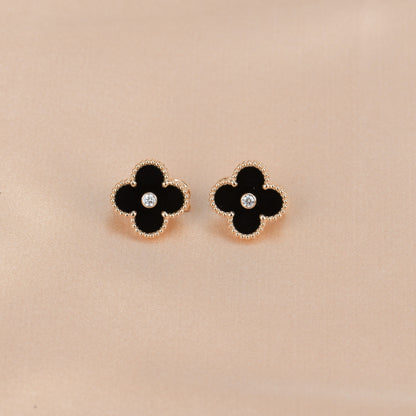 [LuckyStar]CLOVER MEDIUM 1 MOTIFS ONYX DIAMOND OHRRINGE