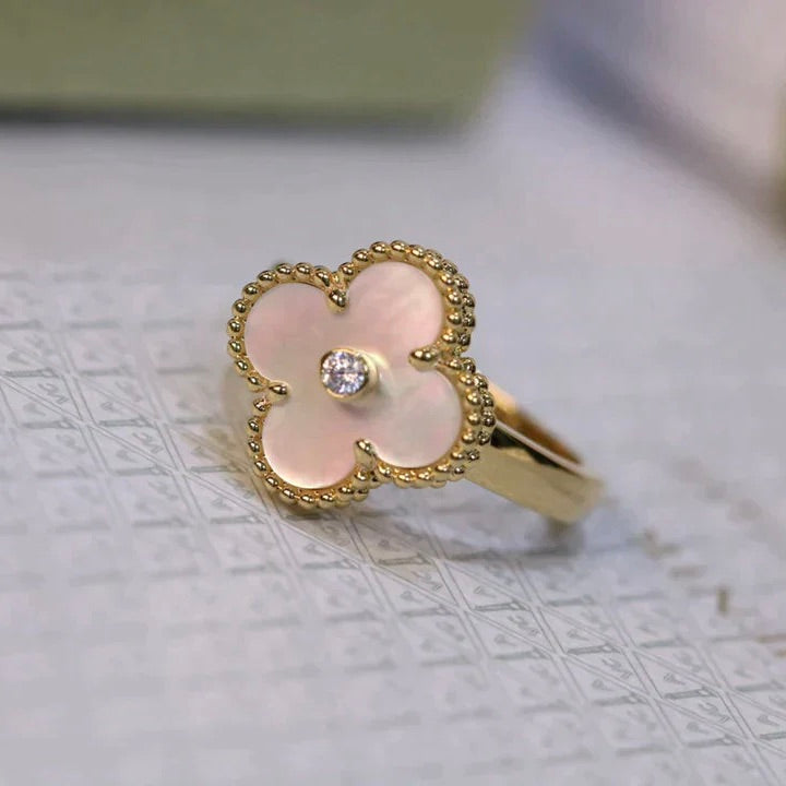 [LuckyStar]CLOVER PINK MOP RING GOLD DIAMANT