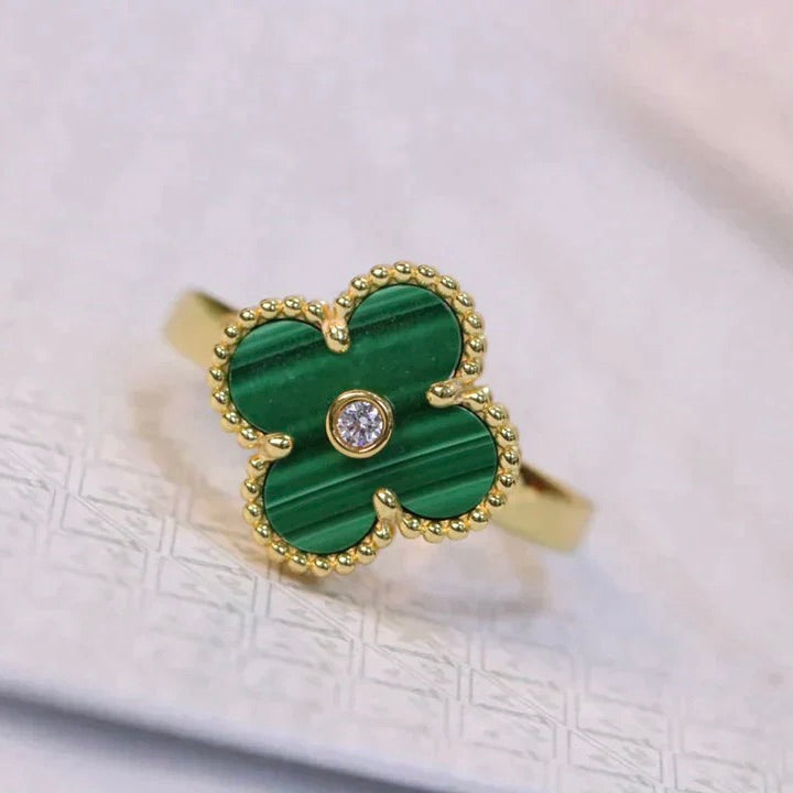 [LuckyStar]CLOVER MALACHIT RING GOLD DIAMANT
