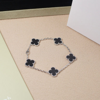 [LuckyStar]CLOVER 5 MOTIV ONYXS ARMBAND SILBER 