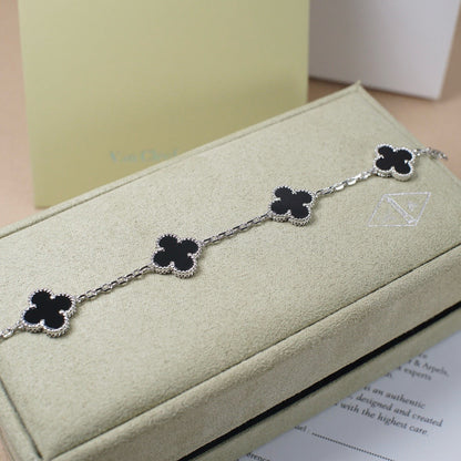 [LuckyStar]CLOVER 5 MOTIV ONYXS ARMBAND SILBER 