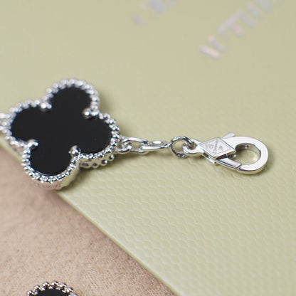 [LuckyStar]CLOVER 5 MOTIV ONYXS ARMBAND SILBER 