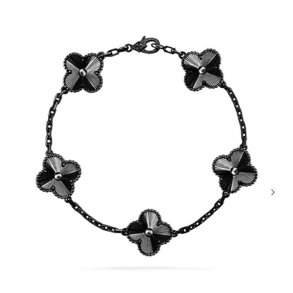[LuckyStar] Schwarzes Armband mit Kleeblatt-Motiv 5 