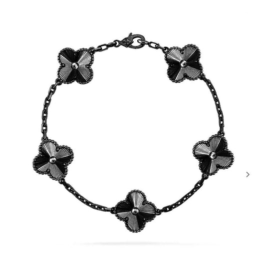 [LuckyStar] Schwarzes Armband mit Kleeblatt-Motiv 5 