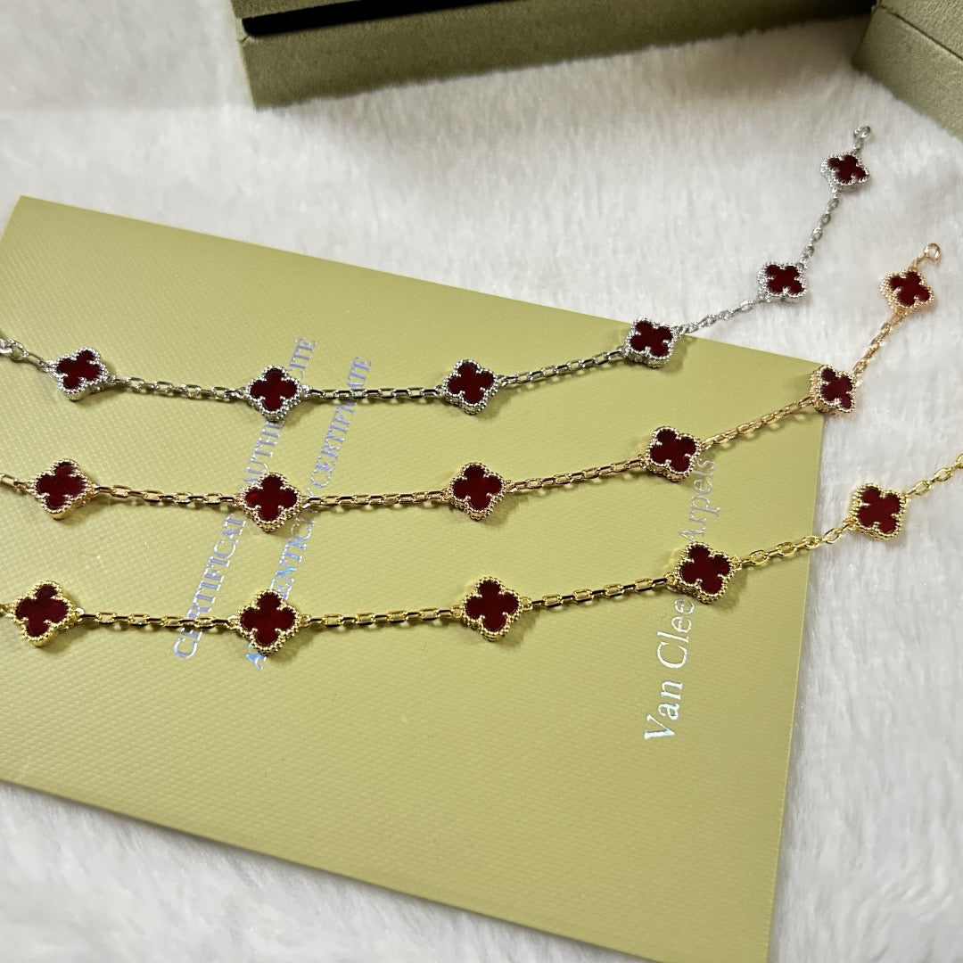 [LuckyStar]CLOVER 6 MOTIF RED AGATE BRACELET