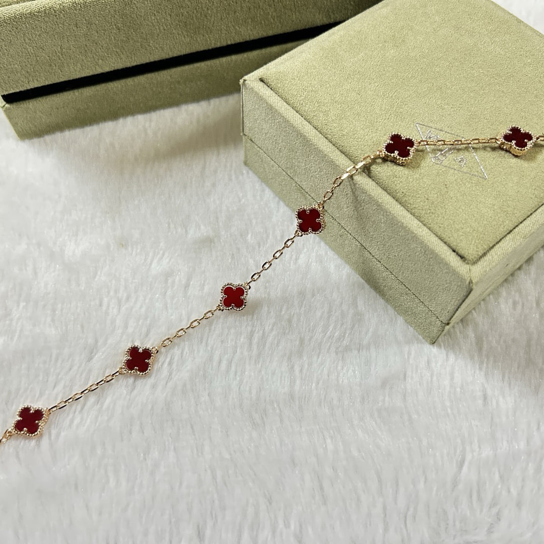 [LuckyStar]CLOVER 6 MOTIF RED AGATE BRACELET