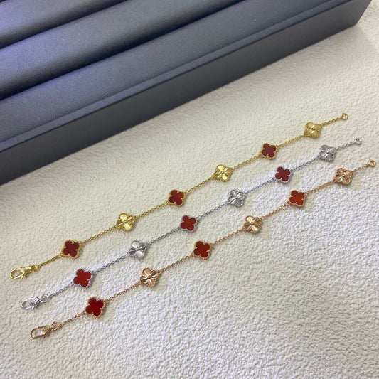 [LuckyStar]CLOVER 6 MOTIF RED AGATE LASER BRACELET