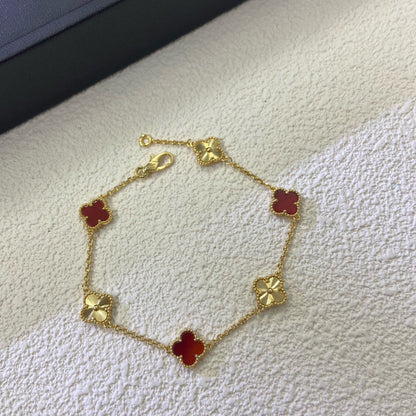 [LuckyStar]CLOVER 6 MOTIF RED AGATE LASER BRACELET