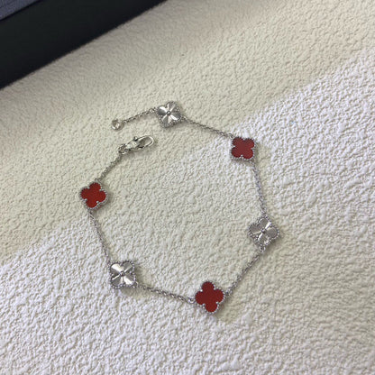[LuckyStar]CLOVER 6 MOTIF RED AGATE LASER BRACELET