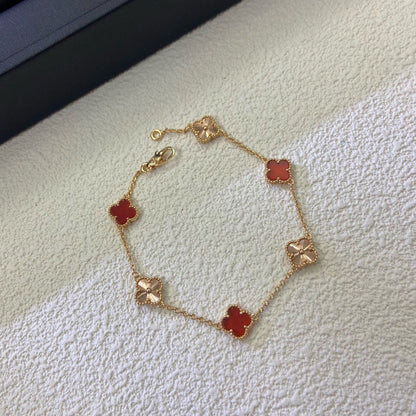 [LuckyStar]CLOVER 6 MOTIF RED AGATE LASER BRACELET