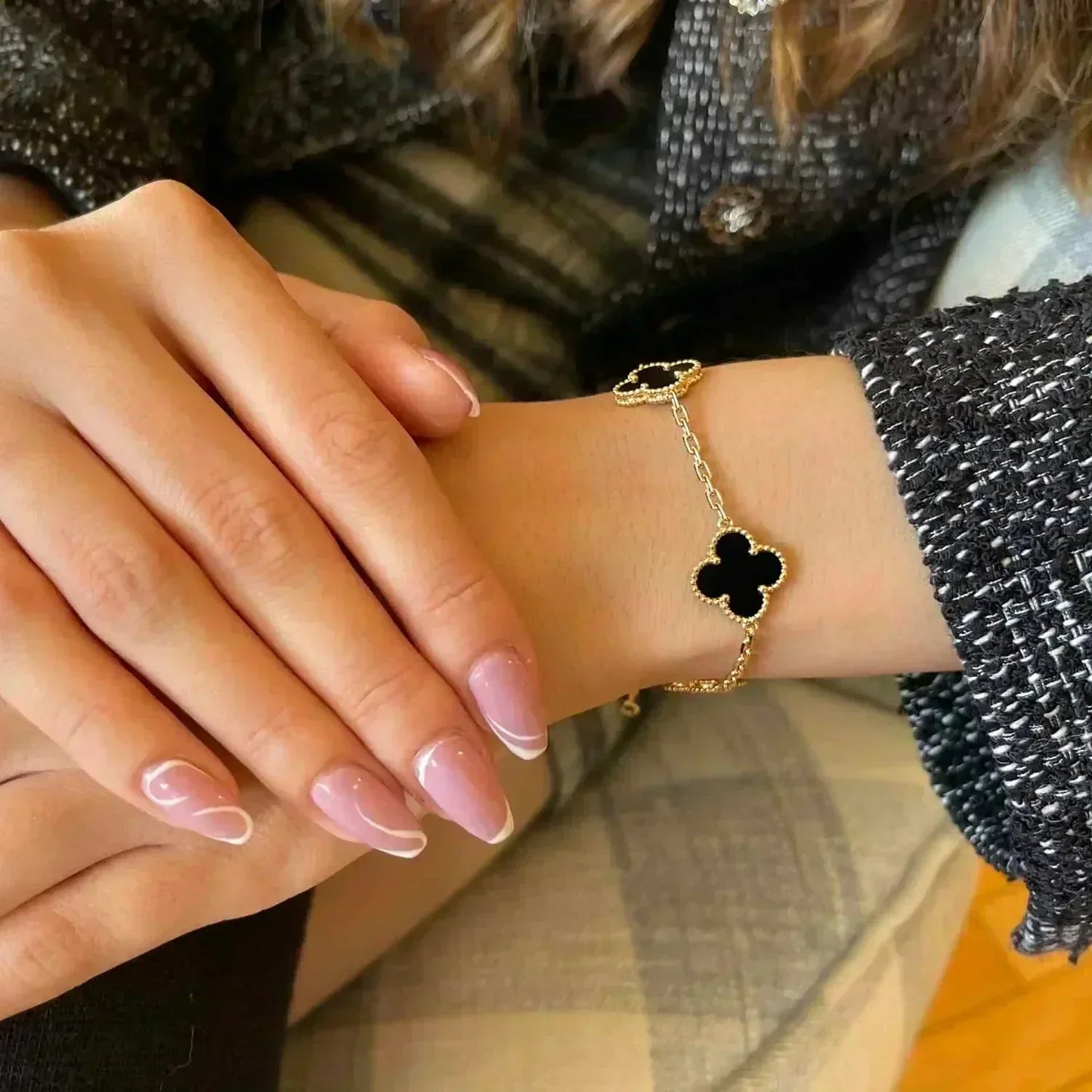 [LuckyStar]CLOVER 5 MOTIVE SCHWARZER ONYX ARMBAND 
