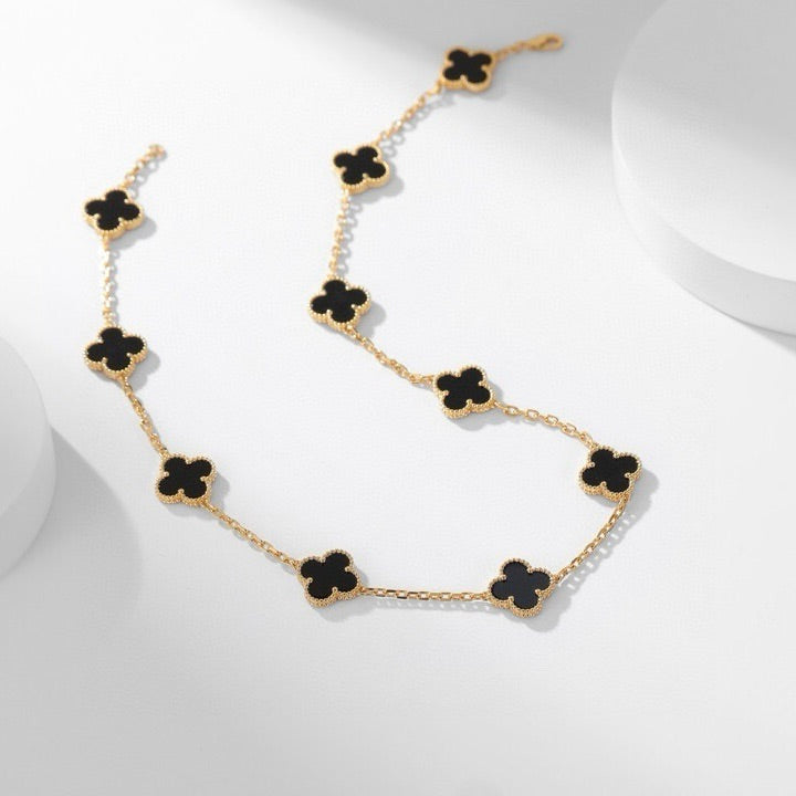 [LuckyStar]CLOVER 10 MOTIFS ONYX NECKLACE