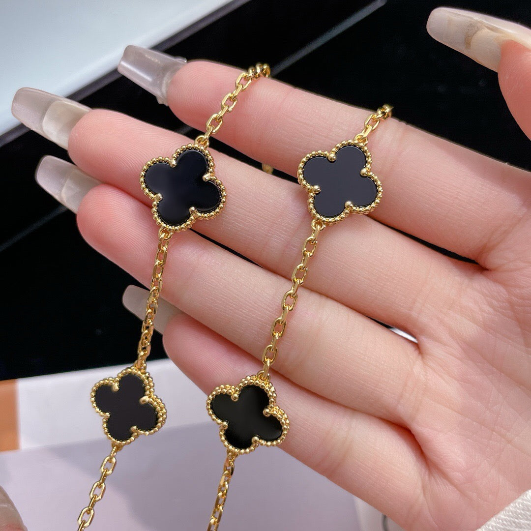 [LuckyStar]CLOVER 10 MOTIFS ONYX NECKLACE