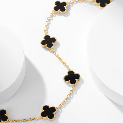 [LuckyStar]CLOVER 10 MOTIFS ONYX NECKLACE