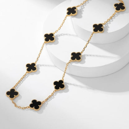 [LuckyStar]CLOVER 10 MOTIFS ONYX NECKLACE