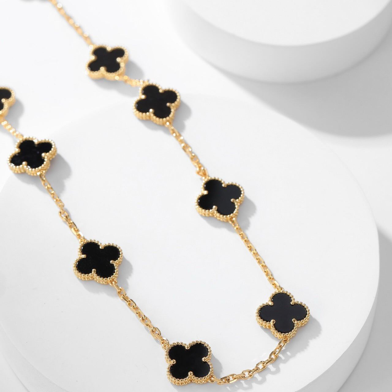 [LuckyStar]CLOVER 10 MOTIFS ONYX NECKLACE