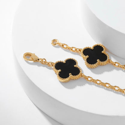 [LuckyStar]CLOVER 10 MOTIFS ONYX NECKLACE