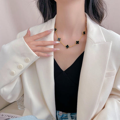 [LuckyStar]CLOVER 10 MOTIFS ONYX NECKLACE