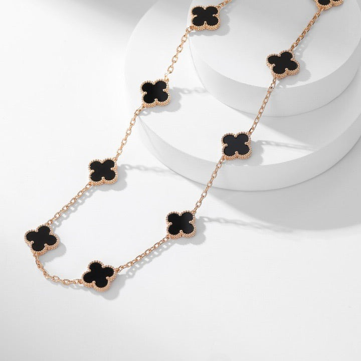 [LuckyStar]CLOVER 10 MOTIFS ONYX NECKLACE