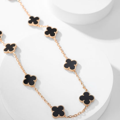 [LuckyStar]CLOVER 10 MOTIFS ONYX NECKLACE