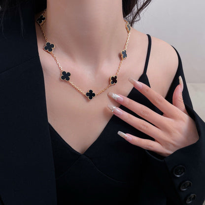 [LuckyStar]CLOVER 10 MOTIFS ONYX NECKLACE
