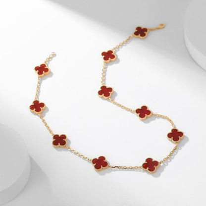 [LuckyStar]CLOVER 10 MOTIFS CARNELIAN NECKLACE