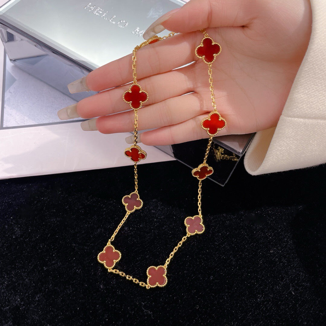 [LuckyStar]CLOVER 10 MOTIFS CARNELIAN NECKLACE