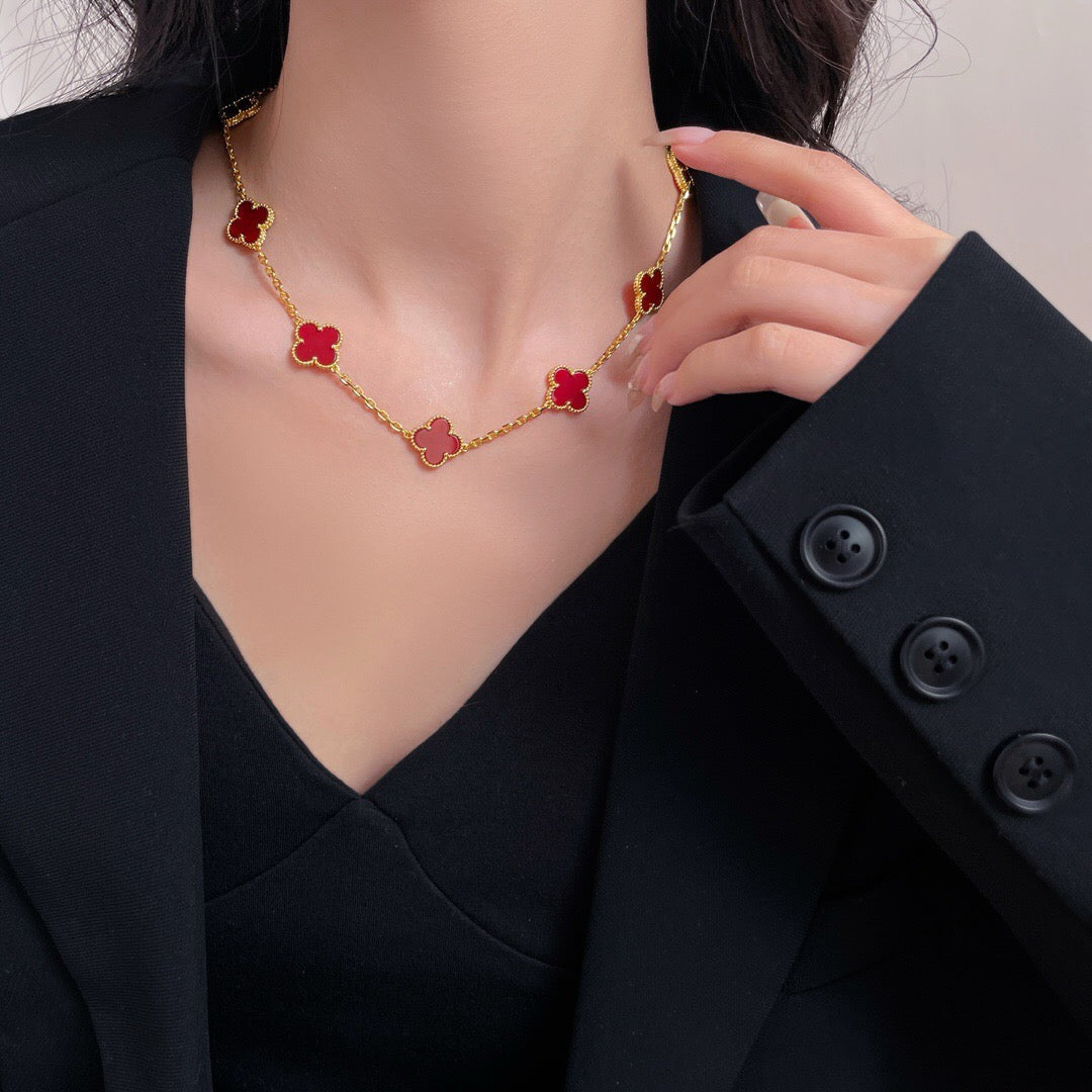 [LuckyStar]CLOVER 10 MOTIFS CARNELIAN NECKLACE