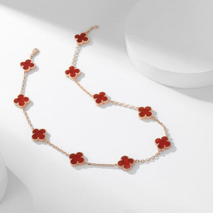 [LuckyStar]CLOVER 10 MOTIFS CARNELIAN NECKLACE