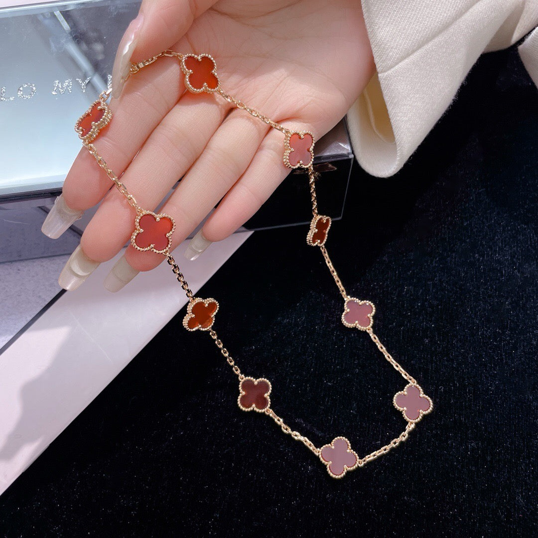 [LuckyStar]CLOVER 10 MOTIFS CARNELIAN NECKLACE