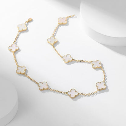 [LuckyStar]CLOVER 10 MOTIFS WHITE MOTHER OF PEARL NECKLACE