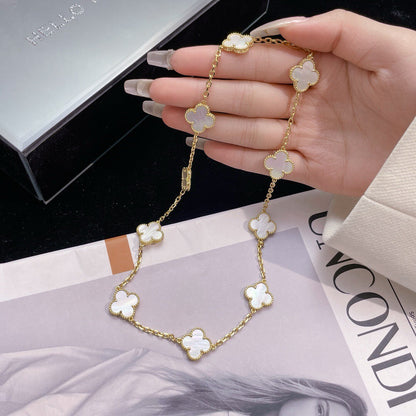 [LuckyStar]CLOVER 10 MOTIFS WHITE MOTHER OF PEARL NECKLACE