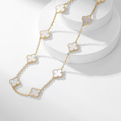 [LuckyStar]CLOVER 10 MOTIFS WHITE MOTHER OF PEARL NECKLACE