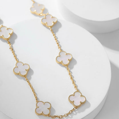 [LuckyStar]CLOVER 10 MOTIFS WHITE MOTHER OF PEARL NECKLACE