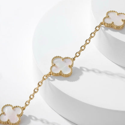 [LuckyStar]CLOVER 10 MOTIFS WHITE MOTHER OF PEARL NECKLACE
