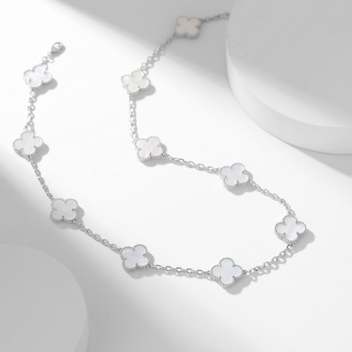 [LuckyStar]CLOVER 10 MOTIFS WHITE MOTHER OF PEARL NECKLACE