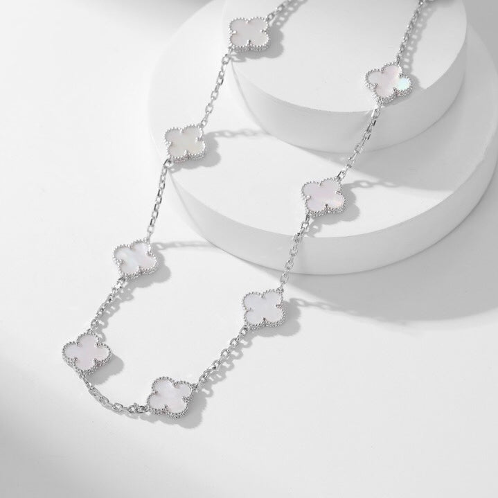[LuckyStar]CLOVER 10 MOTIFS WHITE MOTHER OF PEARL NECKLACE