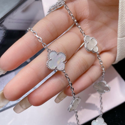 [LuckyStar]CLOVER 10 MOTIFS WHITE MOTHER OF PEARL NECKLACE