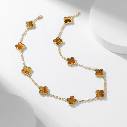 [LuckyStar]CLOVER 10 MOTIFS TIGER EYE NECKLACE