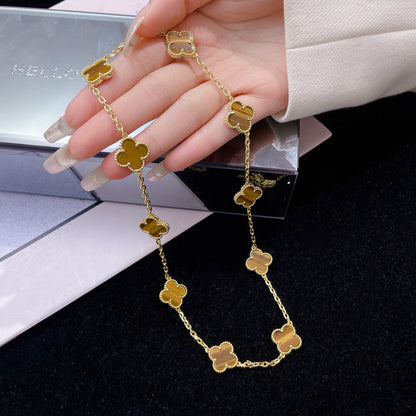 [LuckyStar]CLOVER 10 MOTIFS TIGER EYE NECKLACE