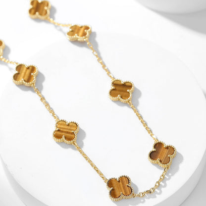[LuckyStar]CLOVER 10 MOTIFS TIGER EYE NECKLACE
